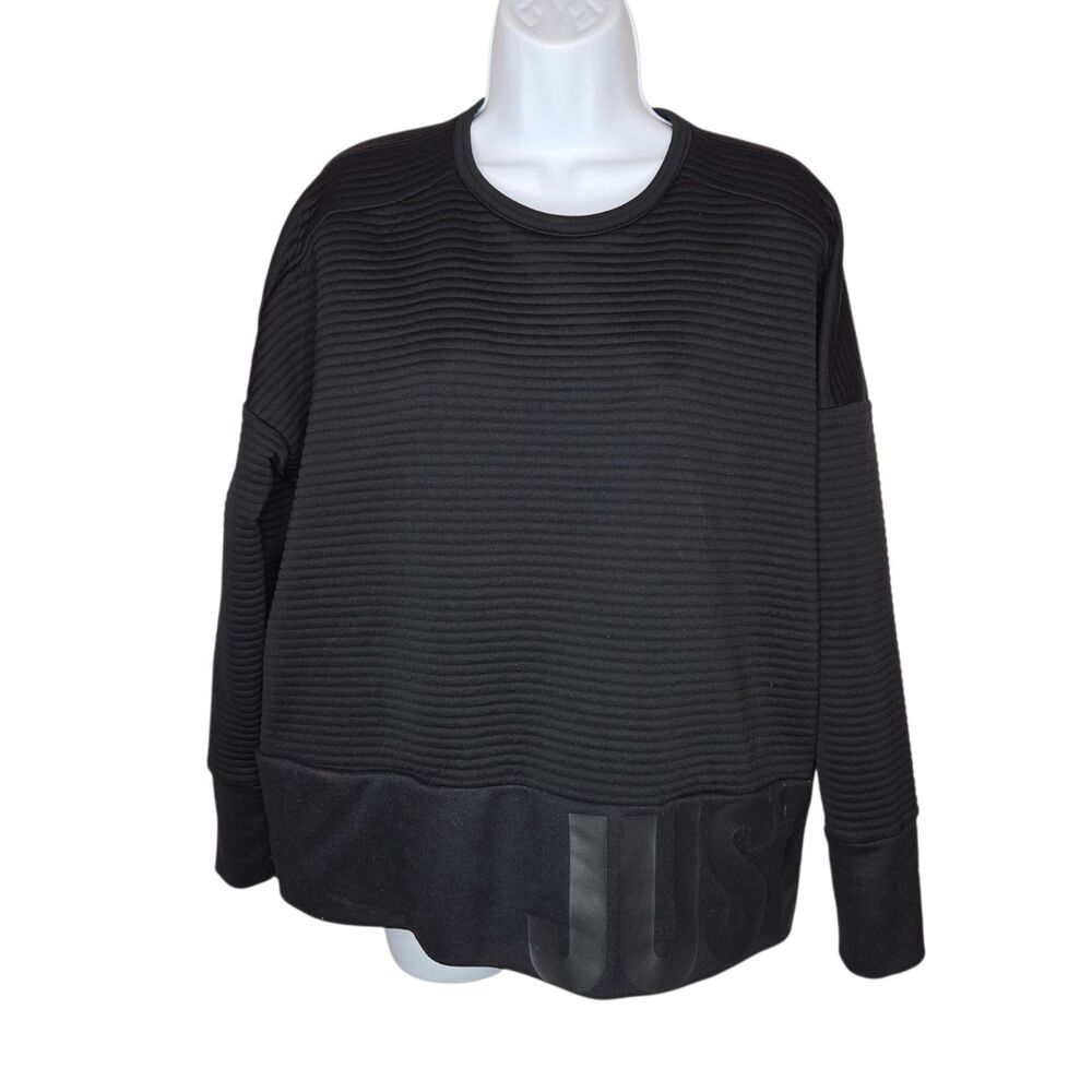 Nike Women Sweatshirt Medium Black Just Do It Dri Fit Ribbed Crew Neck Pullover
